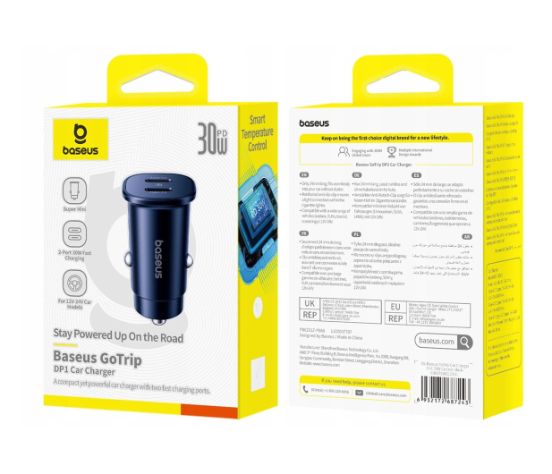 Baseus Ładowarka samochodowa GoTrip 2 x USB-C 30W - czarna - 1502171 - zdjęcie 6